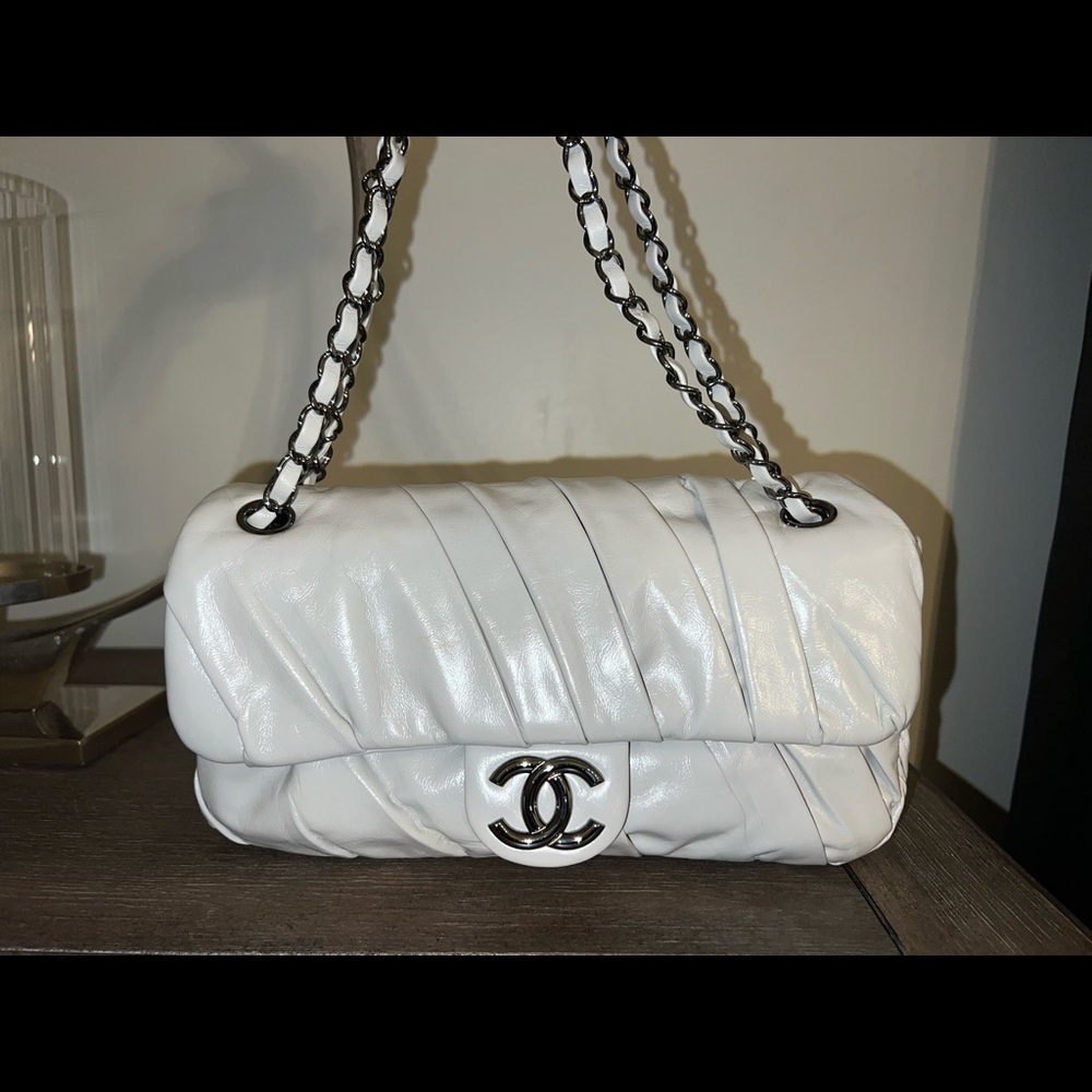 Chanel Gray Patent Leather Flap Bag